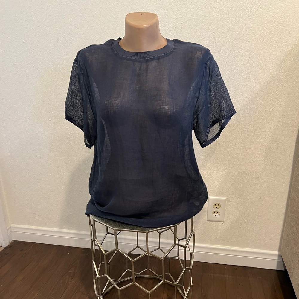 Versace Navy Sheer Short-Sleeve Top